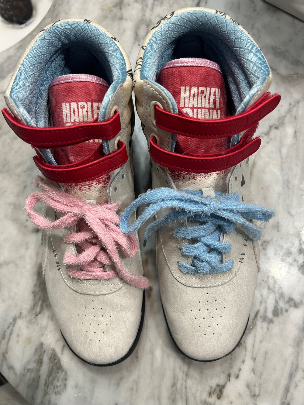 Women's High-Top Sneakers in White with Pink & Blue Accents